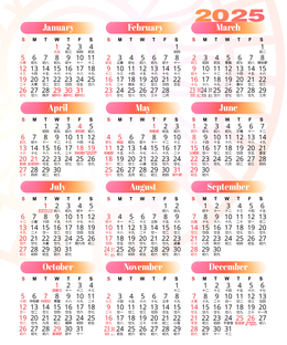 2025年曆卡 粉橙花紋底 calendar card