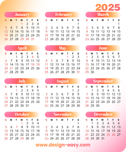2025年曆卡 粉色橙色對角漸變 calendar card