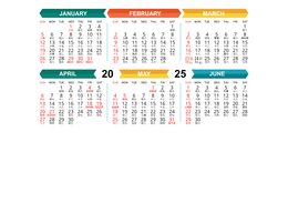 2025年曆卡片 白底綠藍黃紅裝飾 calendar card