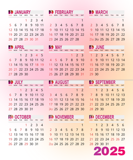 2025年曆小卡 粉橙淡雅漸變 calendar card