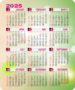 2025年曆卡 綠色炫彩圓點光 calendar card