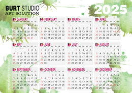 2025年曆咭 綠色墨痕藝術風 calendar card
