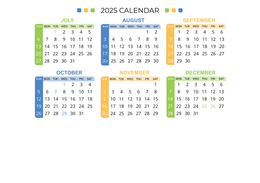 2025年曆咭片 白底藍黃綠裝飾 calendar card
