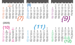 年曆卡2025年 公曆和農曆格式 白底彩色文字 calendar card