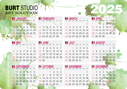 2025年曆咭 綠色墨痕藝術風 A5 size 210x148mm calendar card