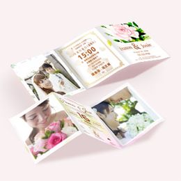 粉色花朵底帶相框位結婚邀請卡