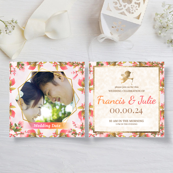 豔紅鮮花帶相框位結婚邀請卡