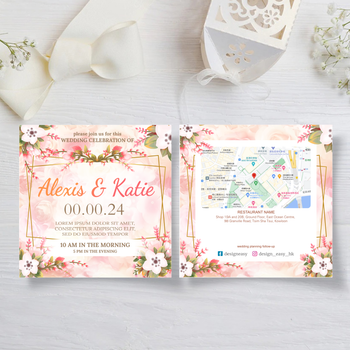 粉色花底帶位置圖結婚邀請卡