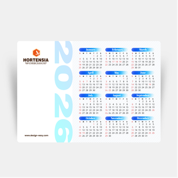 2026年曆卡 白底藍色裝飾 calendar card