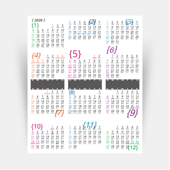 2026年年曆咭 白底彩色文字 calendar card