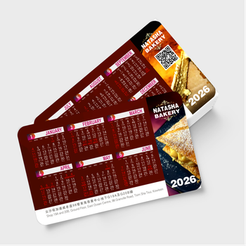 2026年曆卡 圓角 深紅美食圖片 calendar card 90mm x 54mm