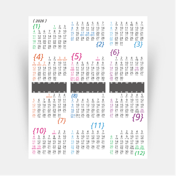 2026年年曆咭 白底彩色文字 calendar card