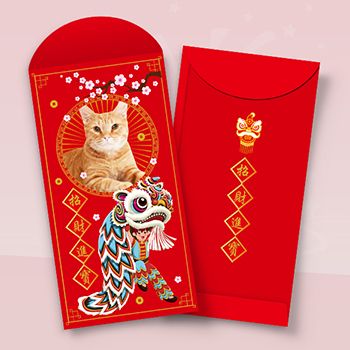 紅色主調中國傳統節日風，帶相框寵物利是封