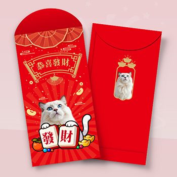 中國傳統節日紅包設計模板，貓咪配吉祥元素 