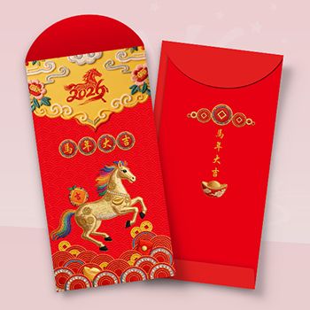 馬年設計模板，紅色主調，金馬財富元素，傳統節日風 