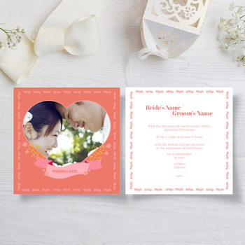 粉紅心形相框葉邊結婚邀請咭