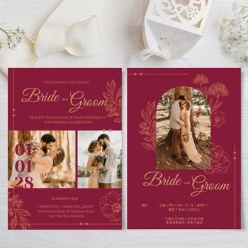 紅色帶相框結婚卡