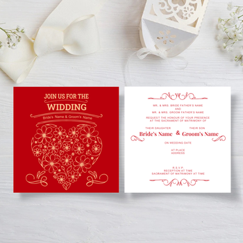 紅色心形花紋結婚邀請咭
