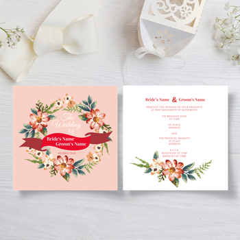 粉紅花開富貴國畫風邀請咭