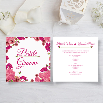 朱紅鮮花簇擁結婚邀請咭