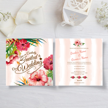 粉色花開富貴結婚邀請咭