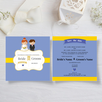 藍黃富貴結婚邀請咭