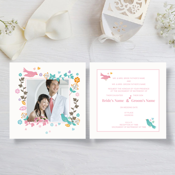 白底相冊花邊結婚邀請咭