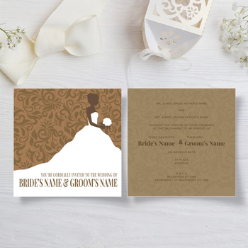 棕色插畫新娘婚禮邀請咭