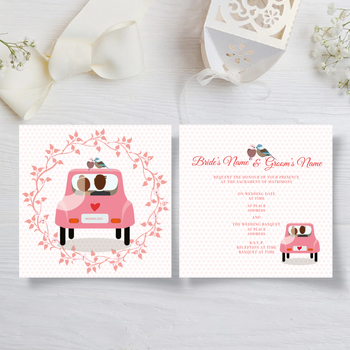 粉色浪漫插圖結婚邀請咭