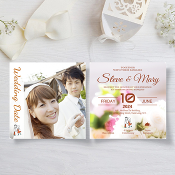 粉紅花朵底帶相框位結婚邀請卡