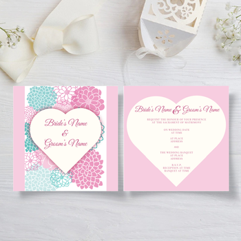 粉色心形歐式花紋結婚邀請咭