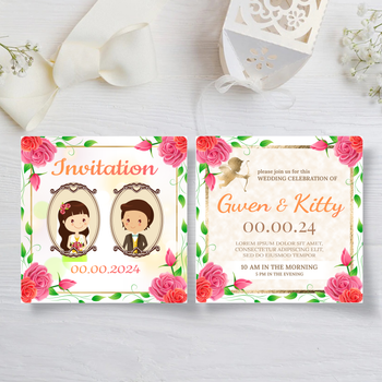 淡底鮮艷紅花結婚邀請卡