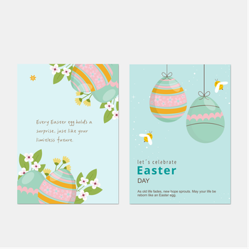 復活節淺藍背景彩蛋花朵卡片