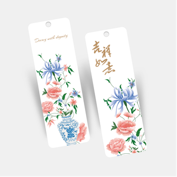 中式古典花與青花瓷書籤