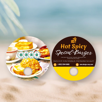 香港美食特平廣告扇模板，圓形構圖，鮮明色彩 