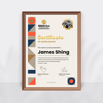 現代專業設計證書模板，多色搭配及豐富圖形元素 