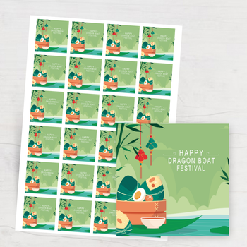 端午節扁平設計模板，鮮明色彩搭配節日自然元素 