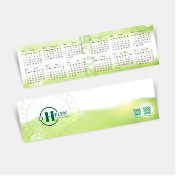 2026年曆卡 摺咭 綠色潤色加花紋背景  180mm x 54mm calendar card