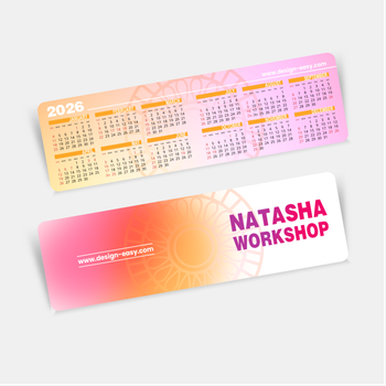 2026年曆卡 對摺 橙紫帶花紋底  180mm x 54mm calendar card