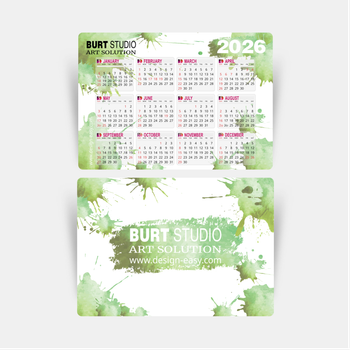 2026年曆咭 綠色墨痕藝術風 A5 size 210x148mm calendar card
