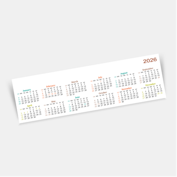 香港2026年年曆卡 對摺 白底彩色文字  180mm x 54mm calendar card