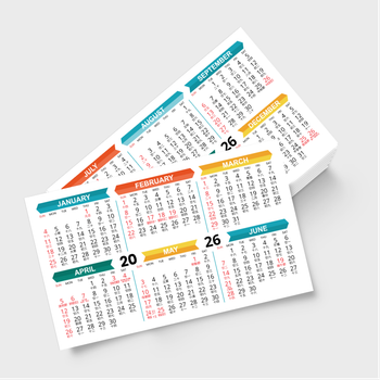 2026年曆卡 公曆加農曆 白底綠藍黃紅裝飾 calendar card
