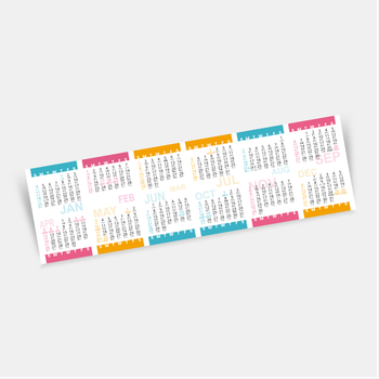 年曆咭 2026 對折 白底藍梅紅黃裝飾  180mm x 54mm calendar card