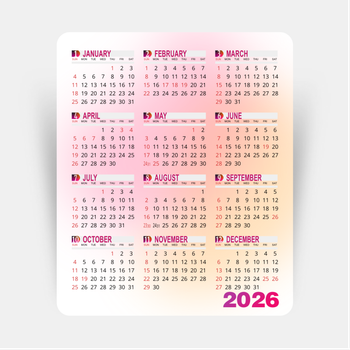 2026年曆小卡 粉橙淡雅漸變 calendar card