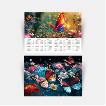 春日自然花卉蝴蝶主題，絢麗多彩夢幻年曆模板 