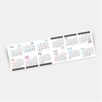 2026年曆卡香港 對摺 白底彩色文字  180mm x 54mm calendar card