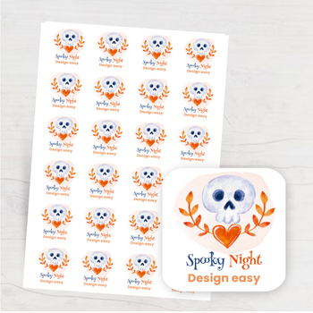 詭異童趣風設計模板，水彩骷髏配橙色元素 