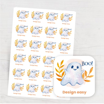 童趣可愛水彩設計，藍粉配色幽靈葉片模板 