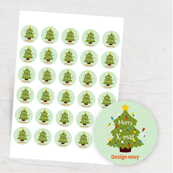 聖誕節扁平化設計模板，聖誕樹搭配彩色燈串 