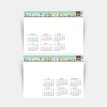 2027年歷卡 綠色插圖裝飾 calendar card A5 size 210x148mm